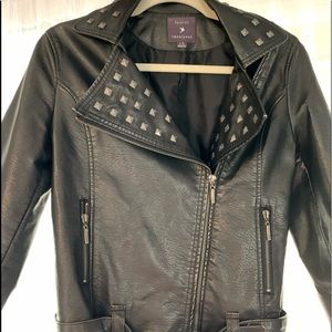 Faux Leather Jacket with Studded Collar